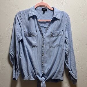 Jones New York Blue Striped Button-Down Shirt